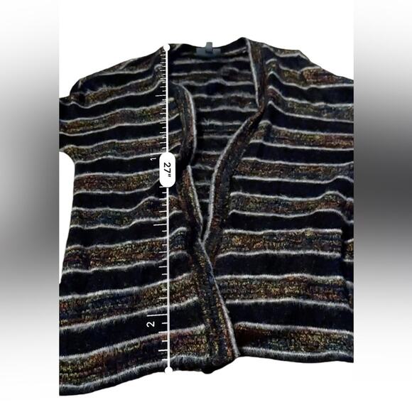 Modcloth Black Multicolor Metallic Chenille Fuzzy Long Sleeve Open Cardigan Sz M - Picture 11 of 11
